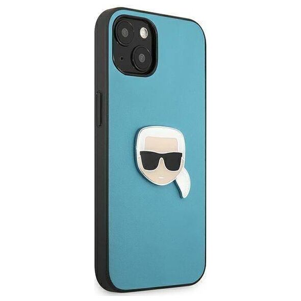 Original Case IPHONE 13 MINI Karl Lagerfeld Hardcase Leather Ikonik Karl`s Head Metal (KLHCP13SPKMB) blue 3666339028619