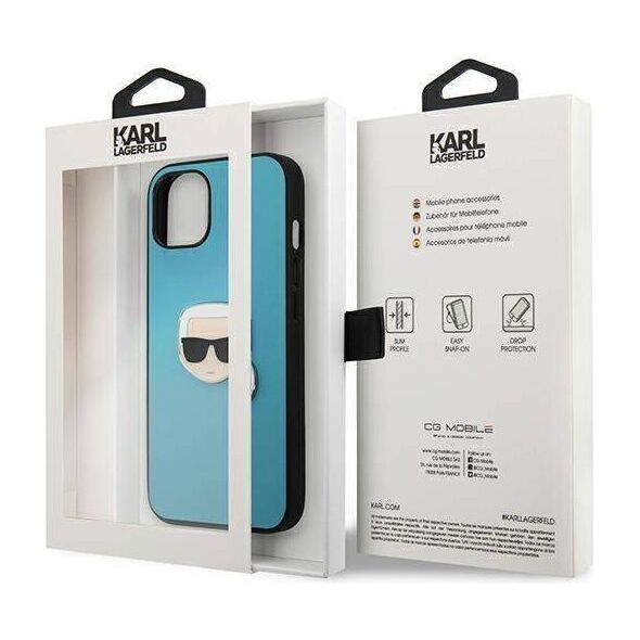 Original Case IPHONE 13 MINI Karl Lagerfeld Hardcase Leather Ikonik Karl`s Head Metal (KLHCP13SPKMB) blue 3666339028619