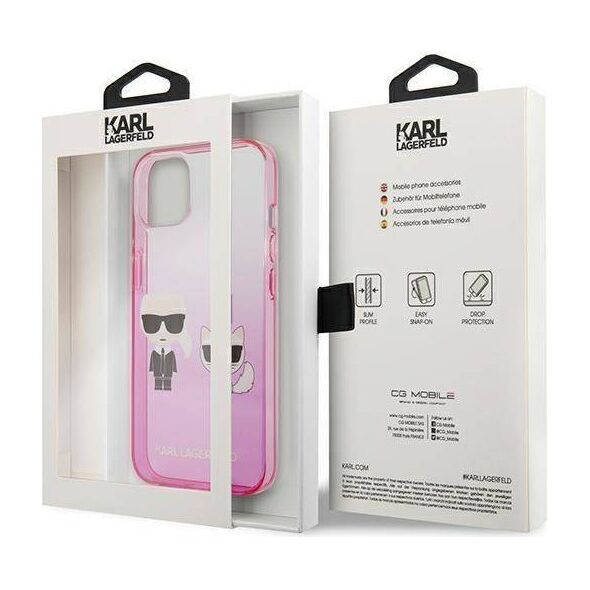 Original Case IPHONE 13 MINI Karl Lagerfeld Hardcase Gradient Ikonik Karl & Choupette (KLHCP13STGKCP) pink 3666339049201