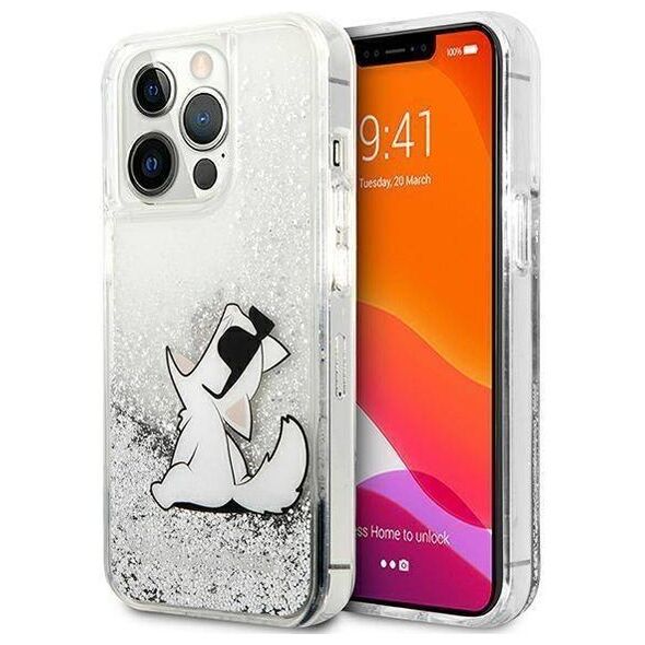 Original Case IPHONE 13 PRO MAX Karl Lagerfeld Hardcase Liquid Glitter Choupette Fun (KLHCP13XGCFS) silver 3666339029005