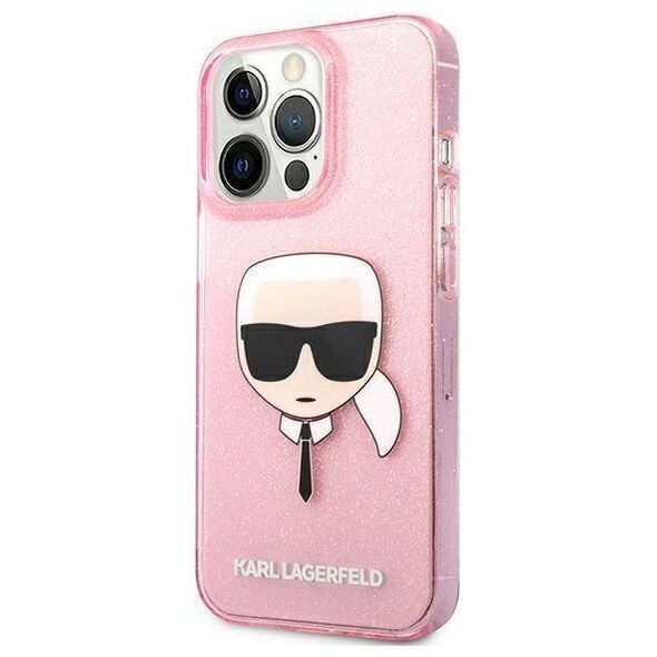 Original Case IPHONE 13 PRO MAX Karl Lagerfeld Hardcase Glitter Karl`s Head (KLHCP13XKHTUGLP) pink 3666339027568
