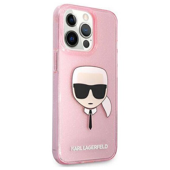 Original Case IPHONE 13 PRO MAX Karl Lagerfeld Hardcase Glitter Karl`s Head (KLHCP13XKHTUGLP) pink 3666339027568
