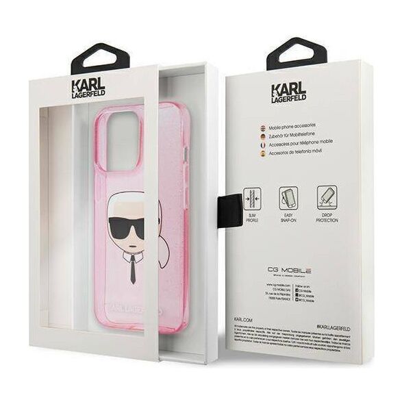 Original Case IPHONE 13 PRO MAX Karl Lagerfeld Hardcase Glitter Karl`s Head (KLHCP13XKHTUGLP) pink 3666339027568