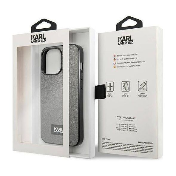 Original Case IPHONE 13 PRO MAX Karl Lagerfeld Hardcase Saffiano Plaque (KLHCP13XSFMP2DG) silver 3666339048914