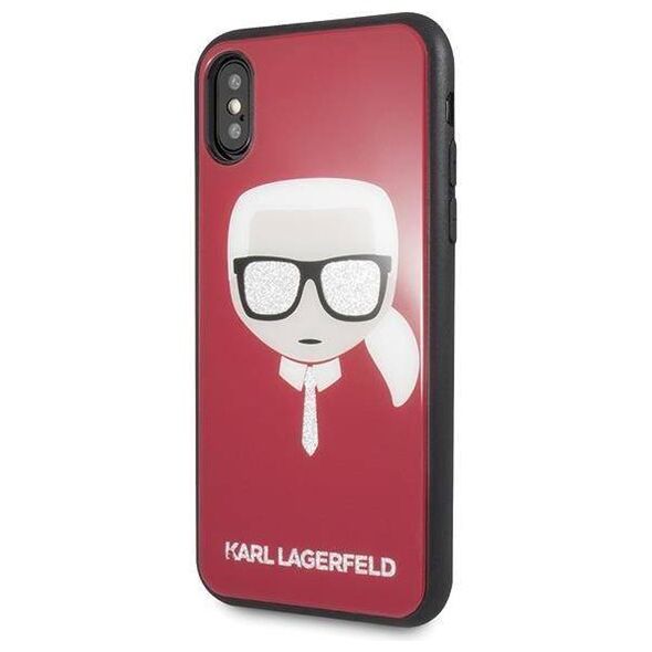 Original Case IPHONE X / XS Karl Lagerfeld Iconic Glitter Karl`s Head (KLHCPXDLHRE) red 3700740444818