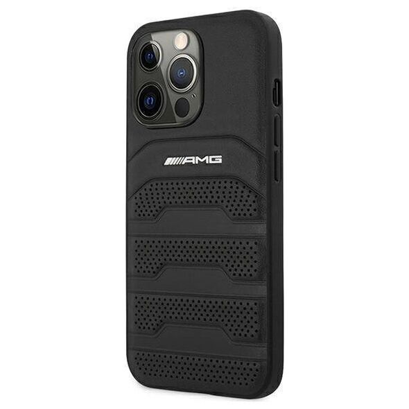Case IPHONE 13 PRO Mercedes AMG Hardcase Leather Debossed Lines (AMHCP13LGSEBK) black 3666339018955