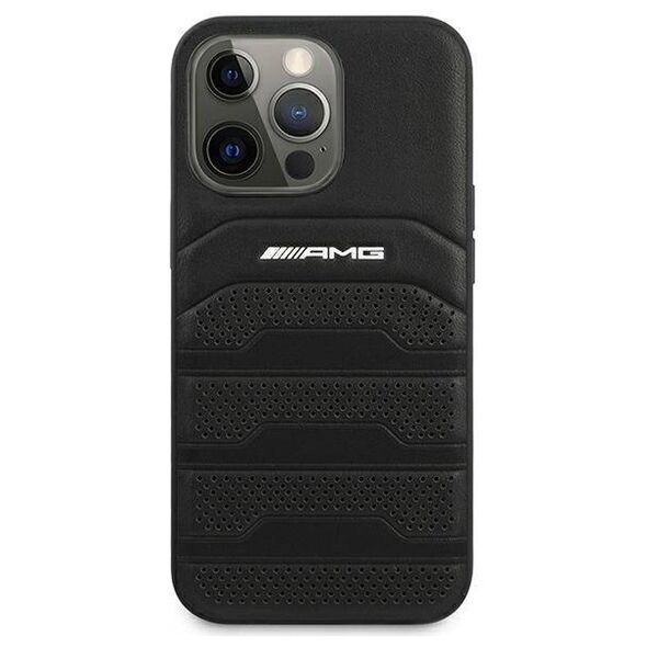 Case IPHONE 13 PRO Mercedes AMG Hardcase Leather Debossed Lines (AMHCP13LGSEBK) black 3666339018955