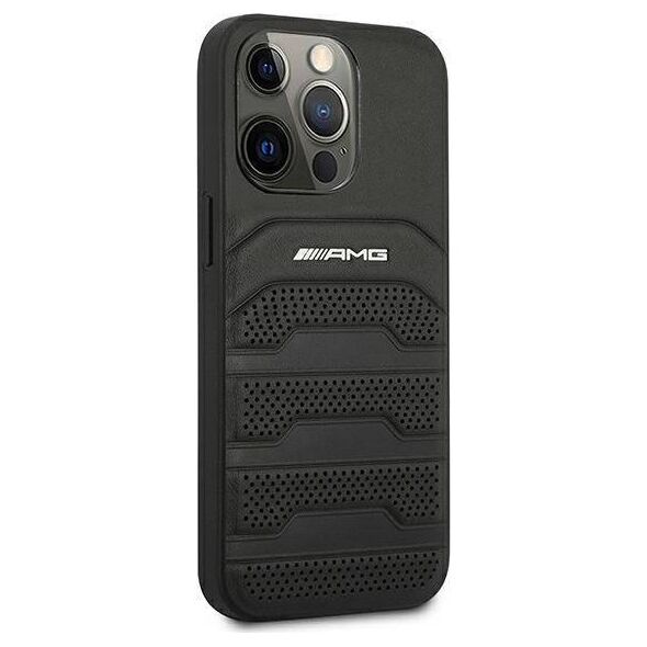 Case IPHONE 13 PRO Mercedes AMG Hardcase Leather Debossed Lines (AMHCP13LGSEBK) black 3666339018955