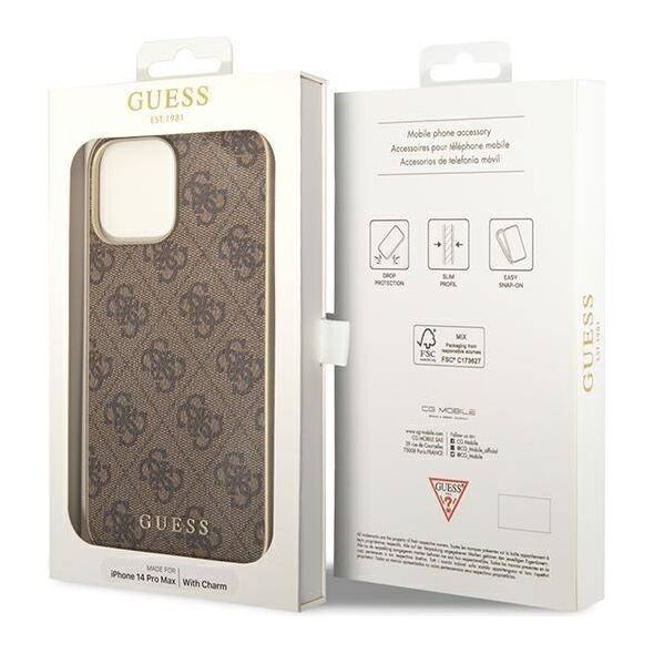 Original Case IPHONE 14 PRO Guess Hardcase 4G Charms Collection brown 3666339094171