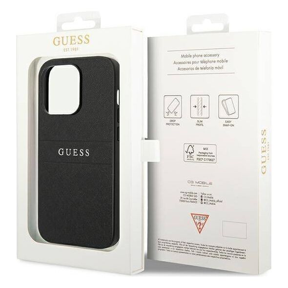 Original Case IPHONE 14 PRO Guess Saffiano Strap black 3666339088606