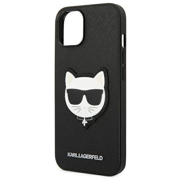 Original Case IPHONE 14 PLUS Karl Lagerfeld Hardcase Saffiano Choupette Head Patch black 3666339076962