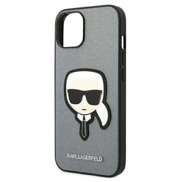 Original Case IPHONE 14 PLUS Karl Lagerfeld Hardcase Saffiano Karl`s Head Patch silver 3666339077082