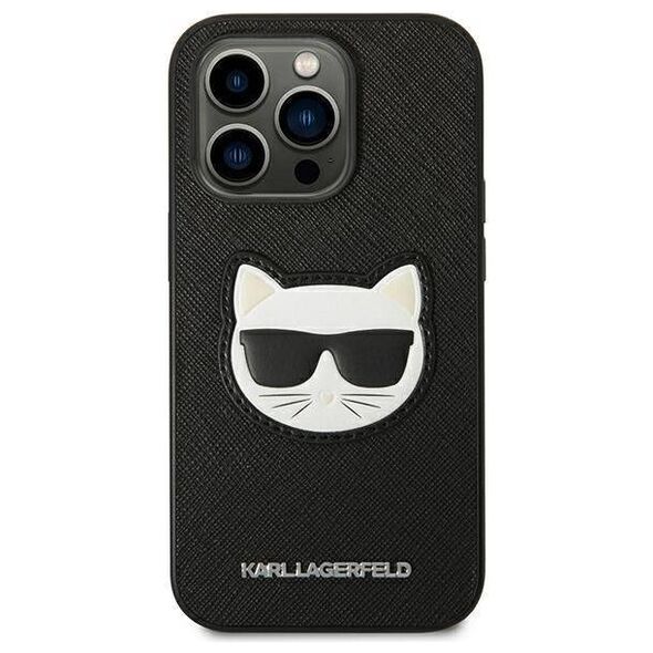 Original Case IPHONE 14 PRO MAX Karl Lagerfeld Hardcase Saffiano Choupette Head Patch black 3666339076986