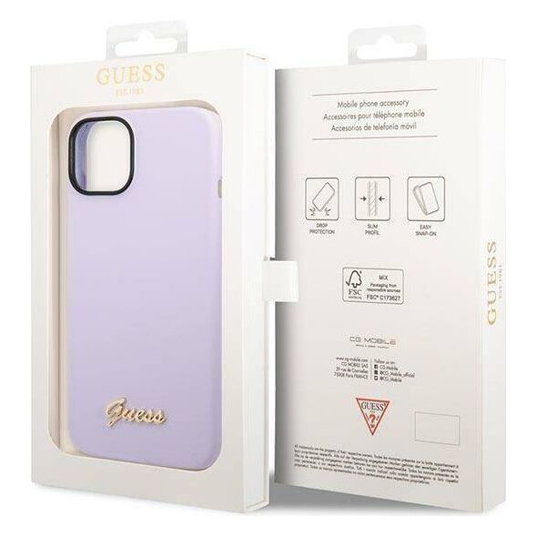 Original Case IPHONE 14 Guess Hard Case Silicone Vintage Gold Logo purple 3666339064969