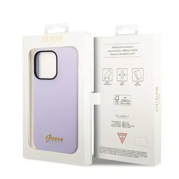 Original Case IPHONE 14 PRO MAX Guess Hard Case Silicone Vintage Gold Logo purple 3666339064990