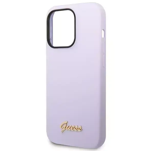 Original Case IPHONE 14 PRO MAX Guess Hard Case Silicone Vintage Gold Logo purple 3666339064990