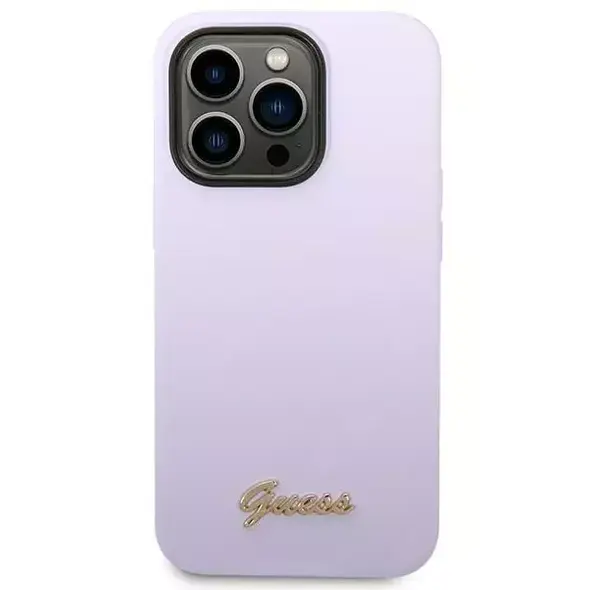 Original Case IPHONE 14 PRO MAX Guess Hard Case Silicone Vintage Gold Logo purple 3666339064990
