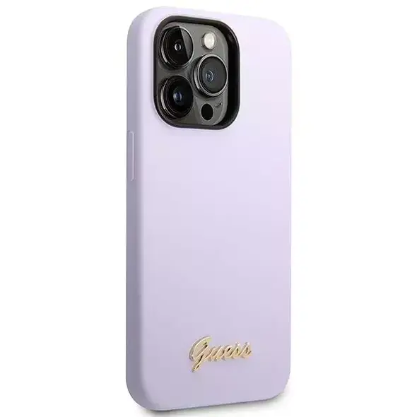 Original Case IPHONE 14 PRO MAX Guess Hard Case Silicone Vintage Gold Logo purple 3666339064990