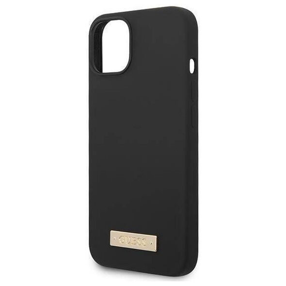 Original Case IPHONE 14 PLUS Guess Hard Case Silicone Logo Plate MagSafe black 3666339070236