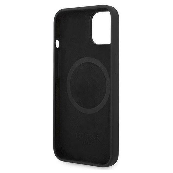Original Case IPHONE 14 PLUS Guess Hard Case Silicone Logo Plate MagSafe black 3666339070236