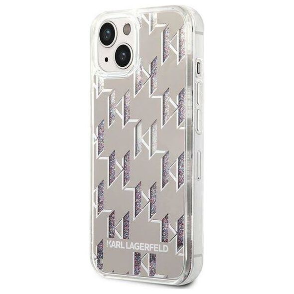 Original Case IPHONE 14 Karl Lagerfeld Hardcase Liquid Glitter Monogram silver 3666339076276