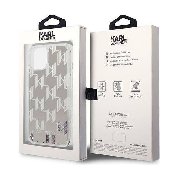 Original Case IPHONE 14 Karl Lagerfeld Hardcase Liquid Glitter Monogram silver 3666339076276