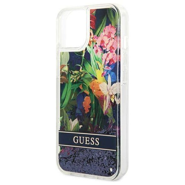Case IPHONE 14 PLUS Guess Hardcase Flower Liquid Glitter blue 3666339066093