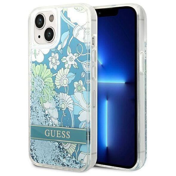 Case IPHONE 14 Guess Hardcase Flower Liquid Glitter green 3666339088422