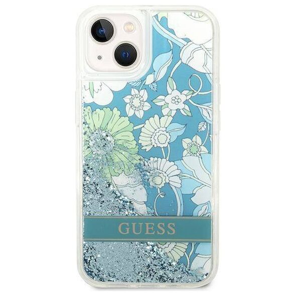 Case IPHONE 14 Guess Hardcase Flower Liquid Glitter green 3666339088422