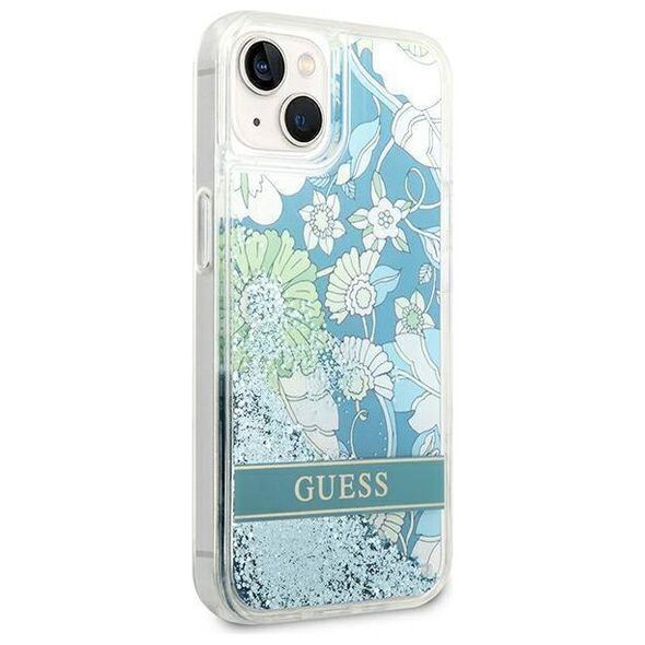 Case IPHONE 14 Guess Hardcase Flower Liquid Glitter green 3666339088422