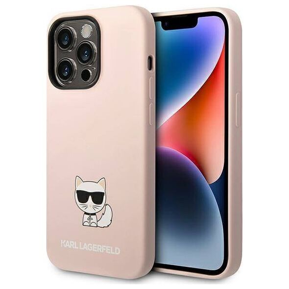 Original Case IPHONE 14 PRO Karl Lagerfeld Hardcase Silicone Choupette Body light pink 3666339076658