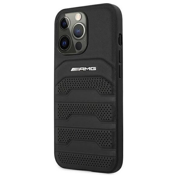 Case IPHONE 14 PRO Mercedes AMG Hardcase Leather Debossed Lines (AMHCP14LGSEBK) black 3666339071400