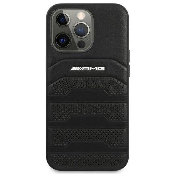 Case IPHONE 14 PRO Mercedes AMG Hardcase Leather Debossed Lines (AMHCP14LGSEBK) black 3666339071400