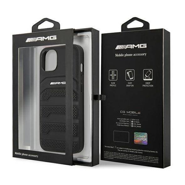Case IPHONE 14 PLUS Mercedes AMG Hardcase Leather Debossed Lines (AMHCP14MGSEBK) black 3666339071394