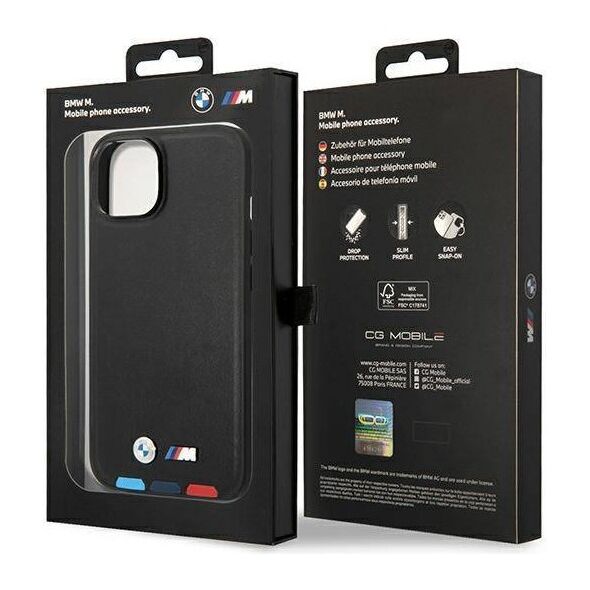 Original Case IPHONE 14 PLUS BMW Leather Stamp Tricolor (BMHCP14M22PTDK) black 3666339066819