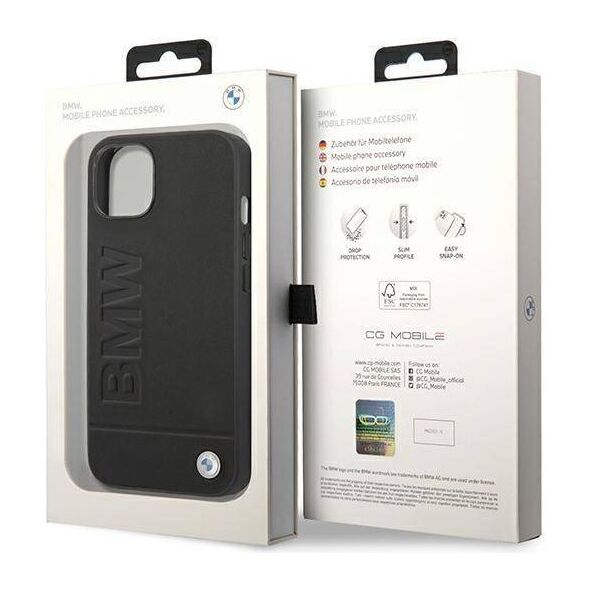 Original Case IPHONE 14 PLUS BMW Leather Stamp (BMHCP14MSLLBK) black 3666339090395
