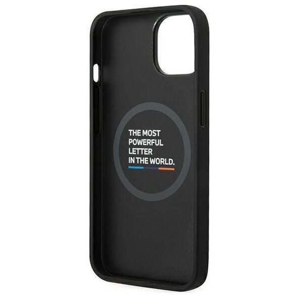 Original Case IPHONE 14 BMW Leather Stamp Tricolor MagSafe (BMHMP14S22PTDK) black 3666339089306