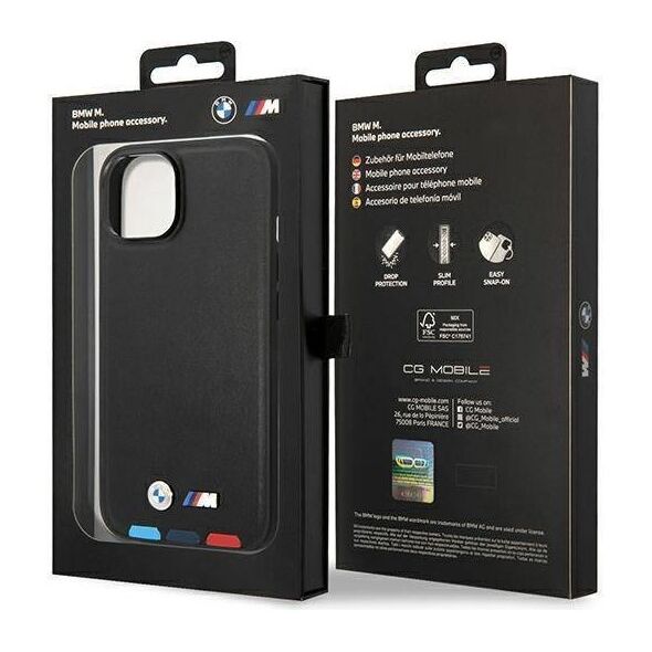 Original Case IPHONE 14 BMW Leather Stamp Tricolor MagSafe (BMHMP14S22PTDK) black 3666339089306