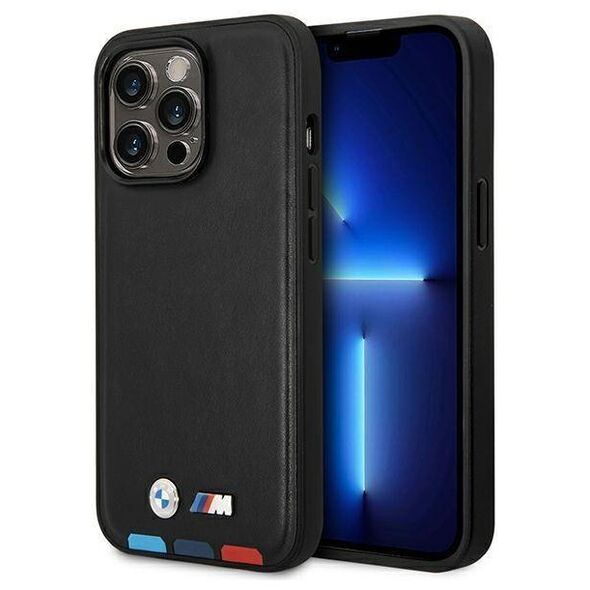 Original Case IPHONE 14 PRO MAX BMW Leather Stamp Tricolor MagSafe (BMHMP14X22PTDK) black 3666339089337