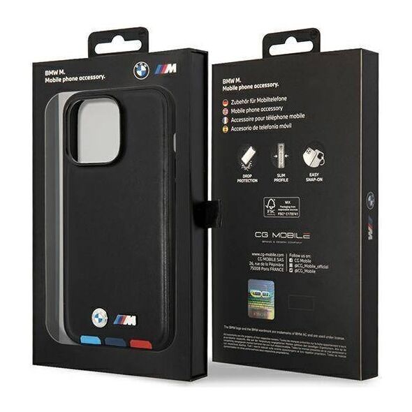Original Case IPHONE 14 PRO MAX BMW Leather Stamp Tricolor MagSafe (BMHMP14X22PTDK) black 3666339089337