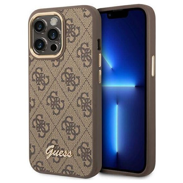 Original Case IPHONE 14 PRO Guess Hard Case 4G Vintage Gold Logo (GUHCP14LHG4SHW) brown 3666339065263