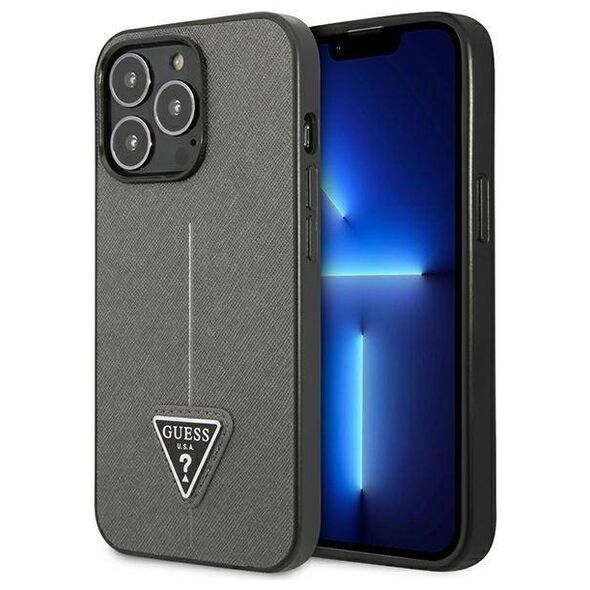 Original Case IPHONE 14 PRO Guess Hardcase Saffianotriangle Logo (GUHCP14LPSATLG) silver 3666339065461