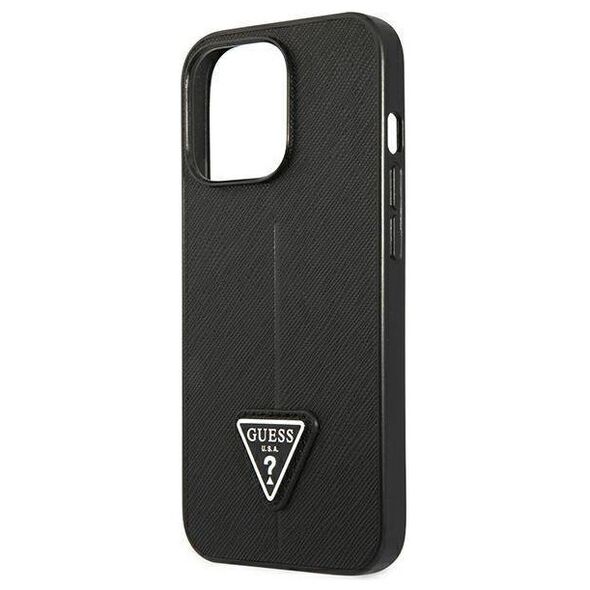 Original Case IPHONE 14 PRO Guess Hardcase Saffianotriangle Logo (GUHCP14LPSATLK) black 3666339065386