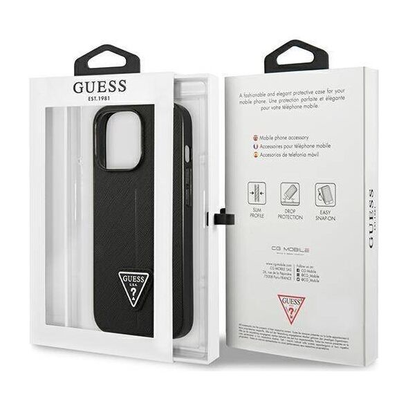 Original Case IPHONE 14 PRO Guess Hardcase Saffianotriangle Logo (GUHCP14LPSATLK) black 3666339065386