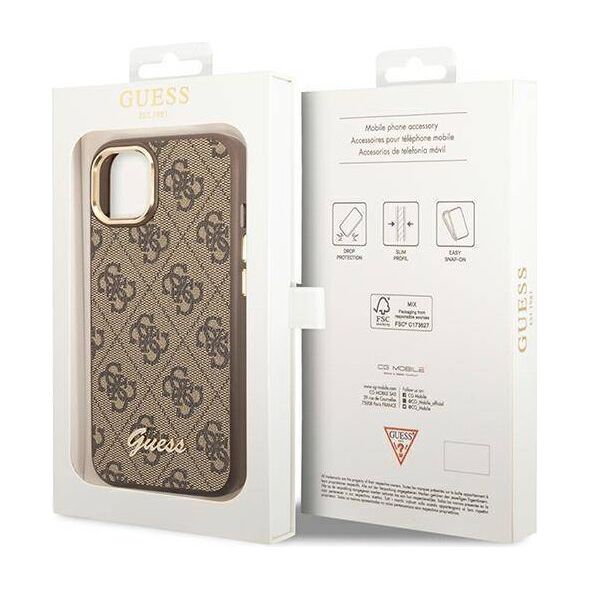 Original Case IPHONE 14 PLUS Guess Hard Case 4G Vintage Gold Logo (GUHCP14MHG4SHW) brown 3666339065256
