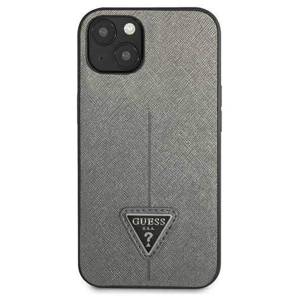 Original Case IPHONE 14 Guess Hardcase Saffianotriangle Logo (GUHCP14SPSATLG) silver 3666339065447