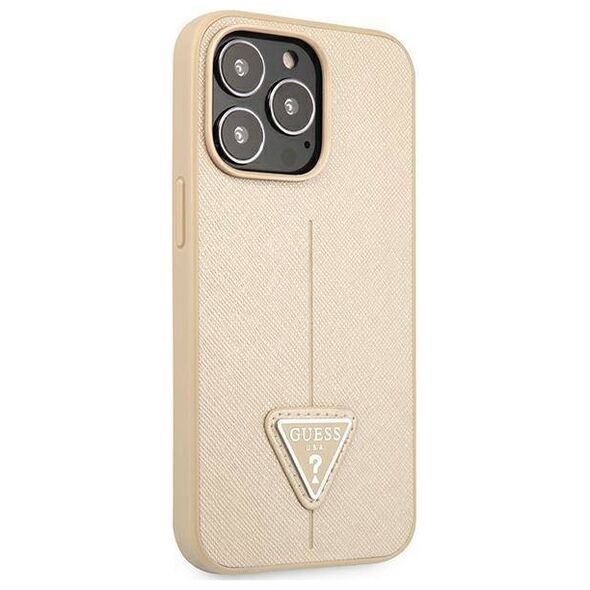 Original Case IPHONE 14 PRO MAX Guess Hardcase Saffianotriangle Logo (GUHCP14XPSATLE) beige 3666339065430