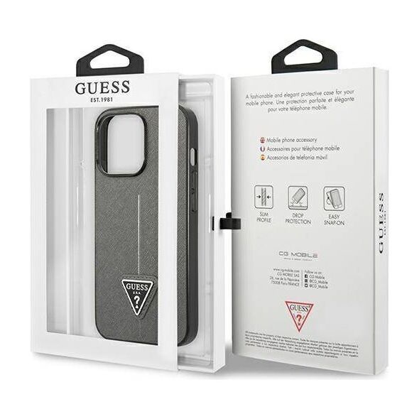 Original Case IPHONE 14 PRO MAX Guess Hardcase Saffianotriangle Logo (GUHCP14XPSATLG) silver 3666339065478