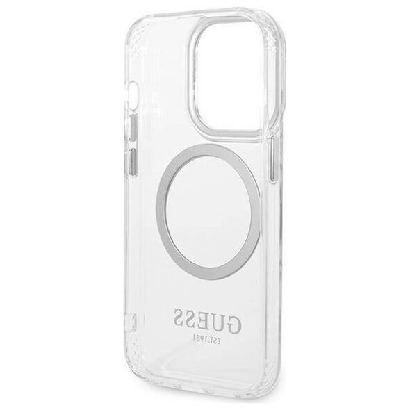 Original Case IPHONE 14 PRO Guess Hard Case Metal Outline Magsafe (GUHMP14LHTRMS) silver 3666339069841