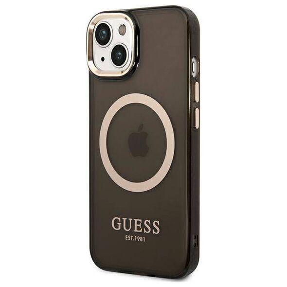 Original Case IPHONE 14 PLUS Guess Hard Case Gold Outline Translucent MagSafe (GUHMP14MHTCMK) black 3666339069599